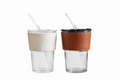 Glass Tumbler with Natural Leather Sleeve — Reusable with Straw